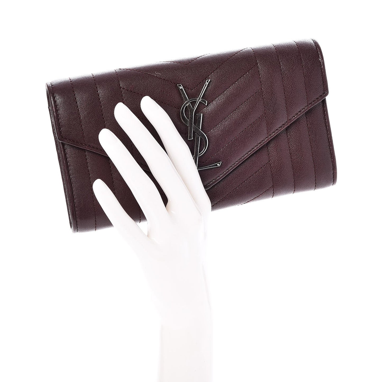 Lambskin Mixed Matelasse Quilted Large Monogram Envelope Wallet Bordeaux