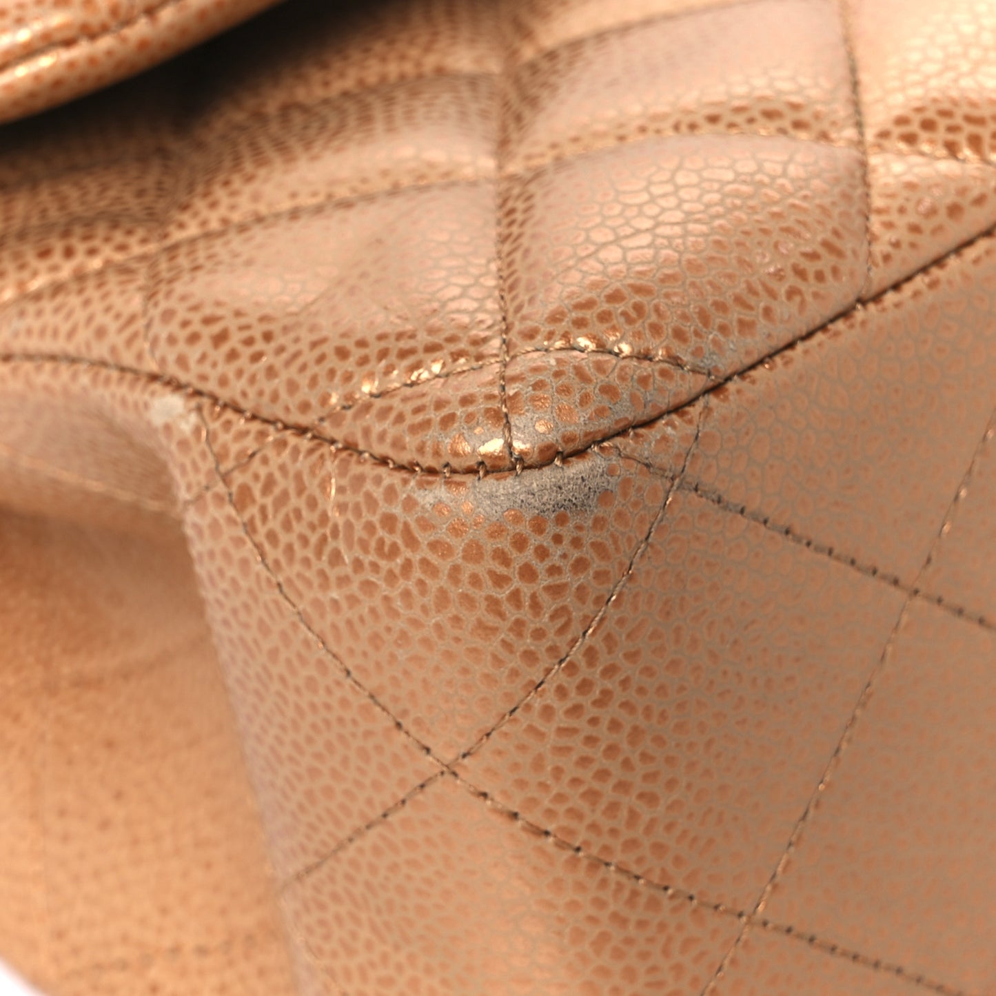 Metallic Caviar Quilted Jumbo Double Flap Copper