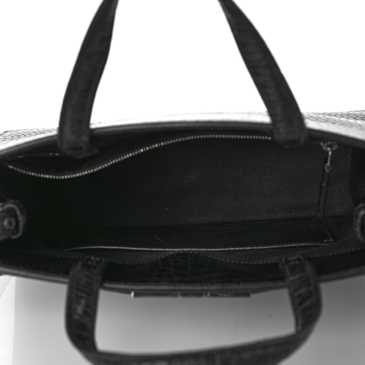 Saint Laurent Shiny Calfskin Crocodile Embossed Small Manhattan Shopper Tote Black 5 of 9