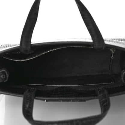 Saint Laurent Shiny Calfskin Crocodile Embossed Small Manhattan Shopper Tote Black 5 of 9