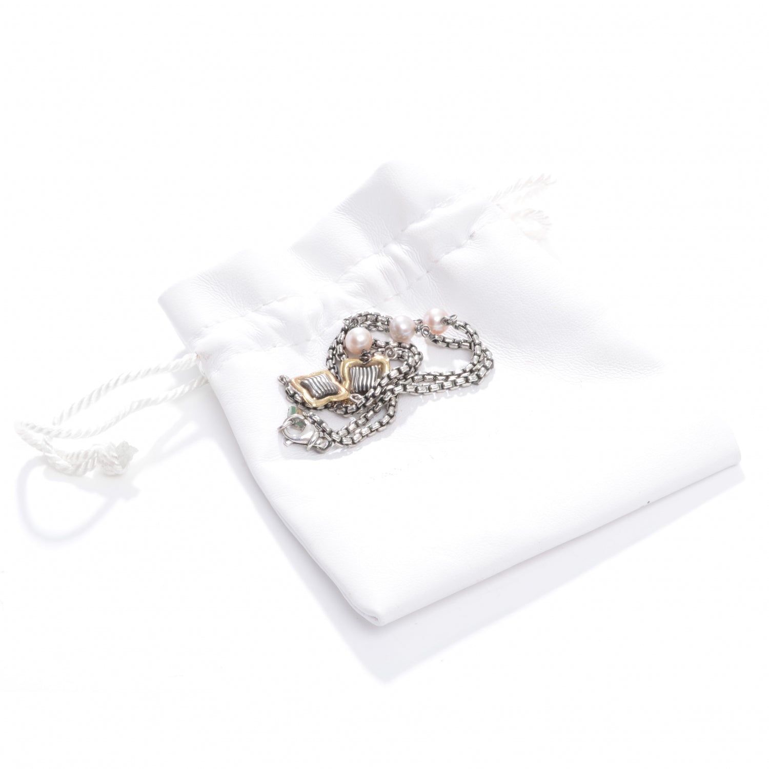 David Yurman Pearl Sterling Silver and 18k Gold Quatrefoil Necklace 5 of 5