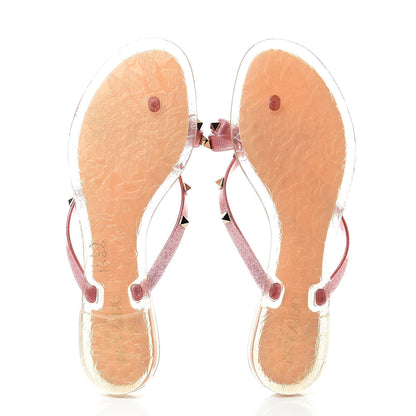 Valentino Garavani PVC Jelly Glitter Rockstud Bow Thong Sandals 40 Pink 5 of 7