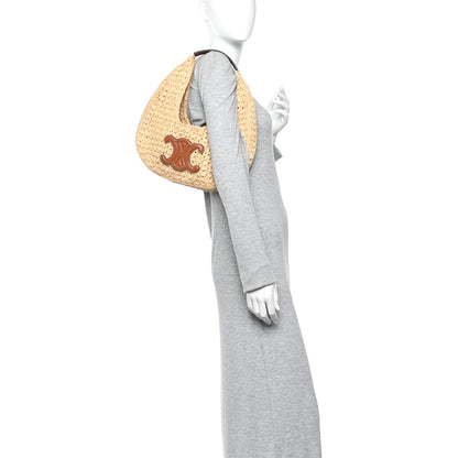 Celine Raffia Calfskin Triomphe Panier Hobo Bag Natural Tan 2 of 9
