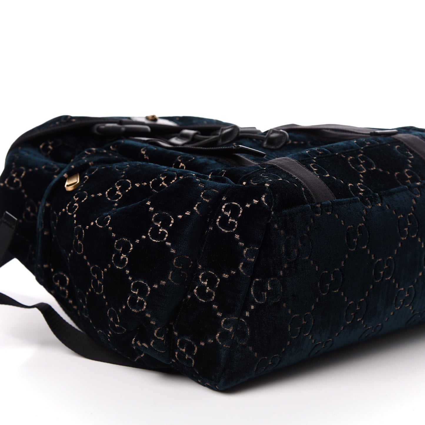 Velvet GG Monogram Web Medium Double Buckle Backpack Blue Beige Black