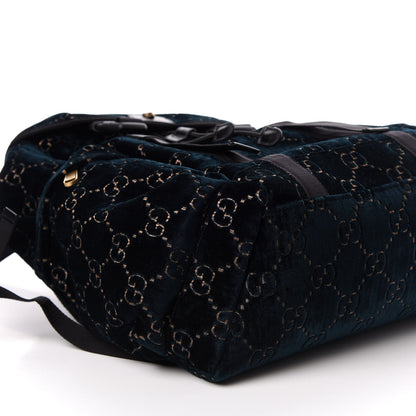 Gucci Velvet GG Monogram Web Medium Double Buckle Backpack Blue Beige Black 7 of 9