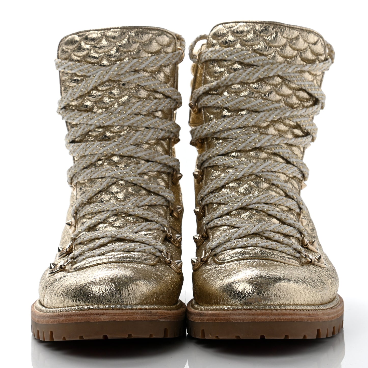 Crinkled Calfskin Mad Metallic Red Sole Boot 41 Gold