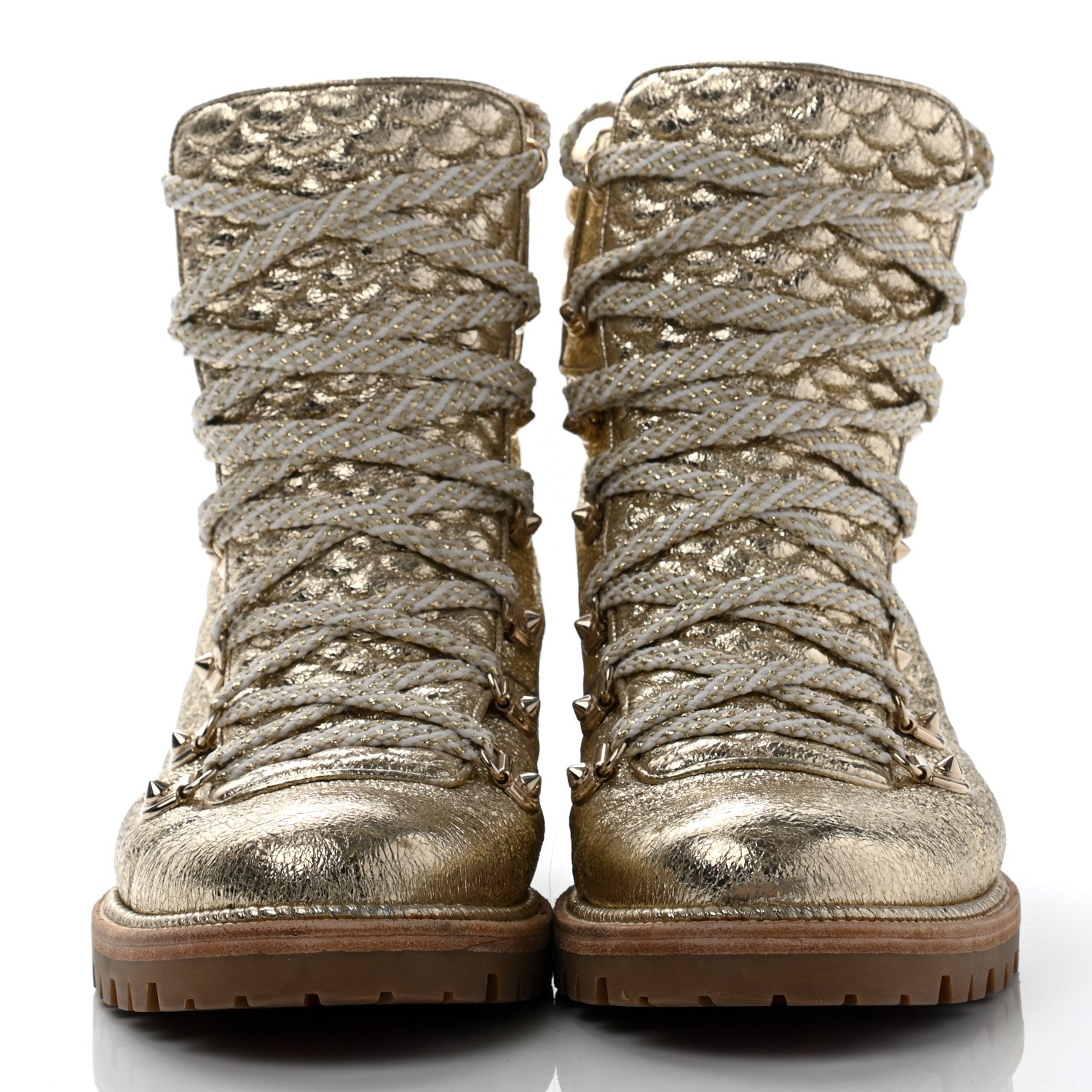 Christian Louboutin Crinkled Calfskin Mad Metallic Red Sole Boot 41 Gold 2 of 7