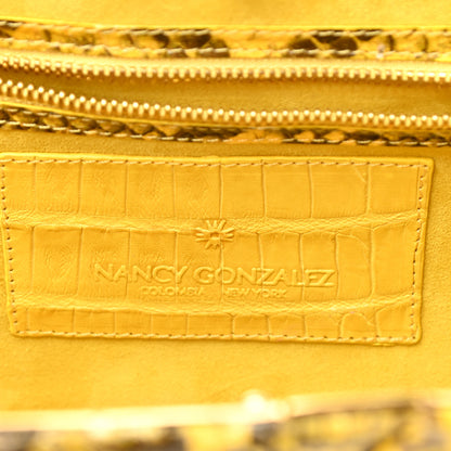 Nancy Gonzalez Snakeskin Woven Large Frame Chain Clutch Yellow 6 of 8