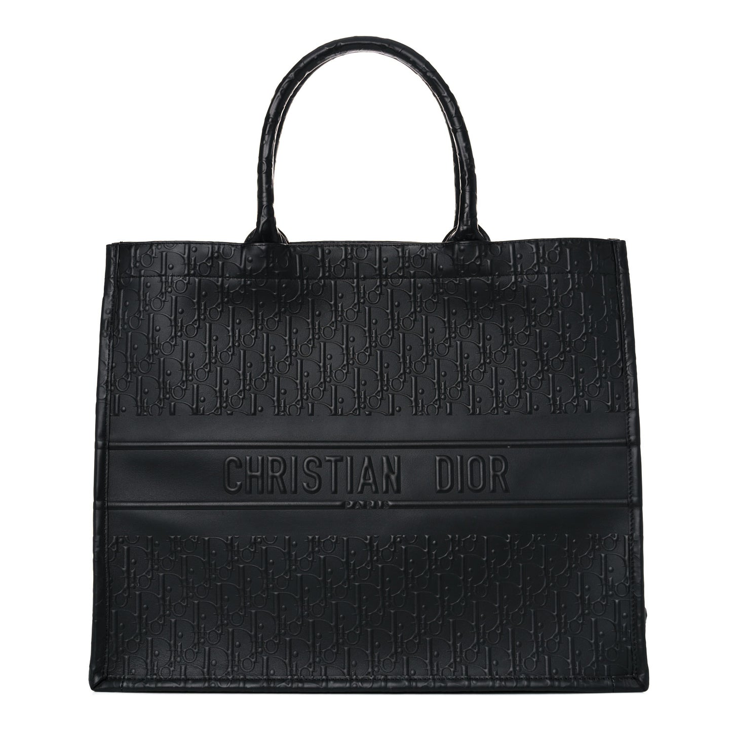 Oblique Calfskin Embossed Large Book Tote Black
