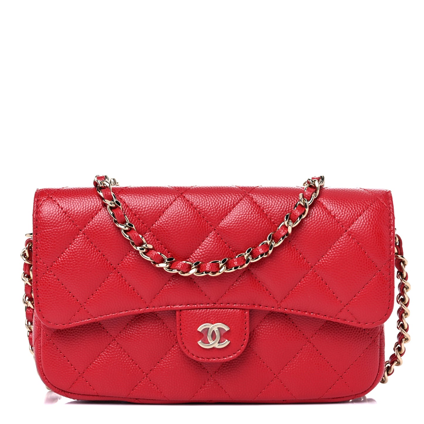 Caviar Quilted Flap Phone Holder With Chain Red