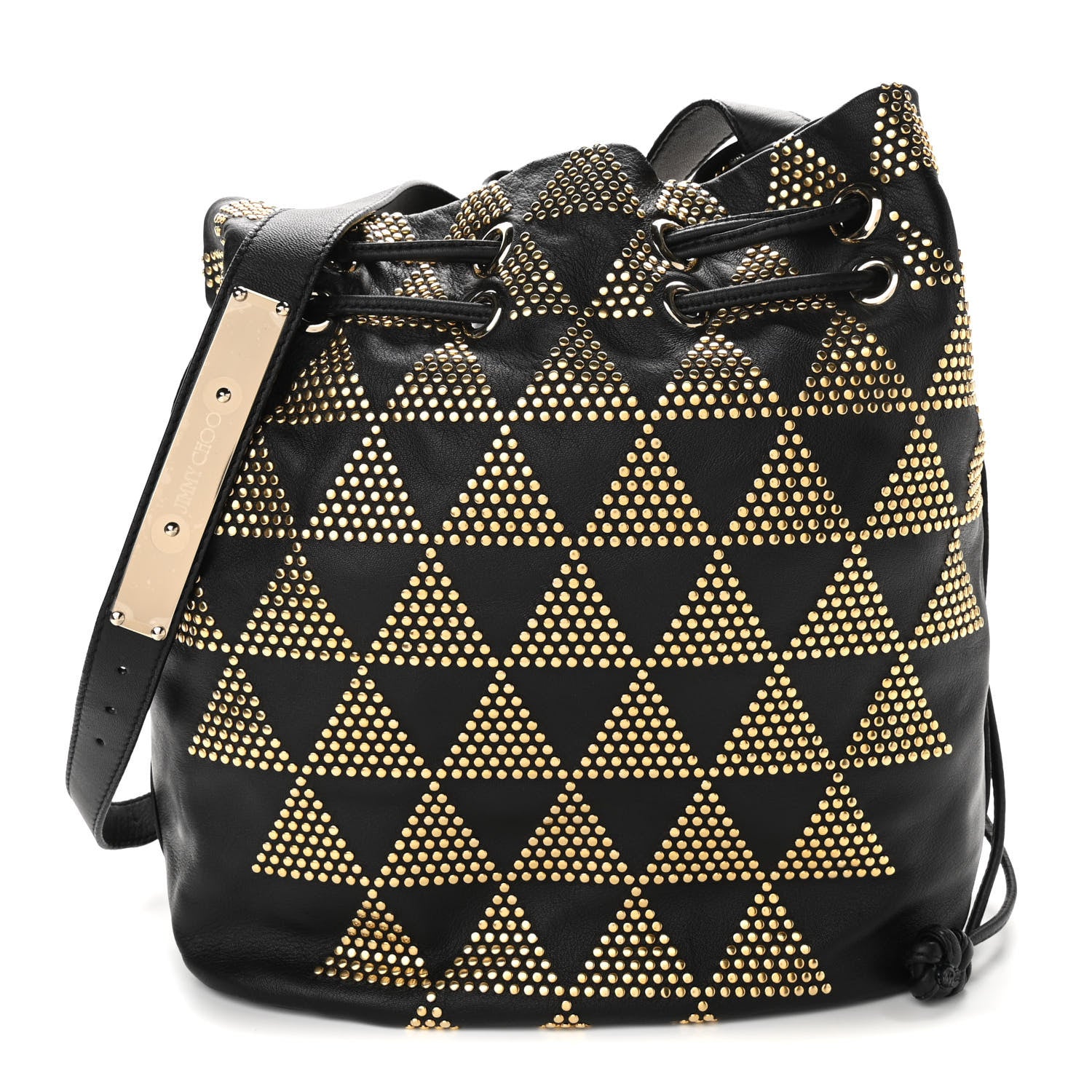 Jimmy Choo Calfskin Studded Drawstring Bucket Bag Black 1 of 11