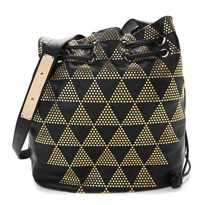 Jimmy Choo Calfskin Studded Drawstring Bucket Bag Black 1 of 11