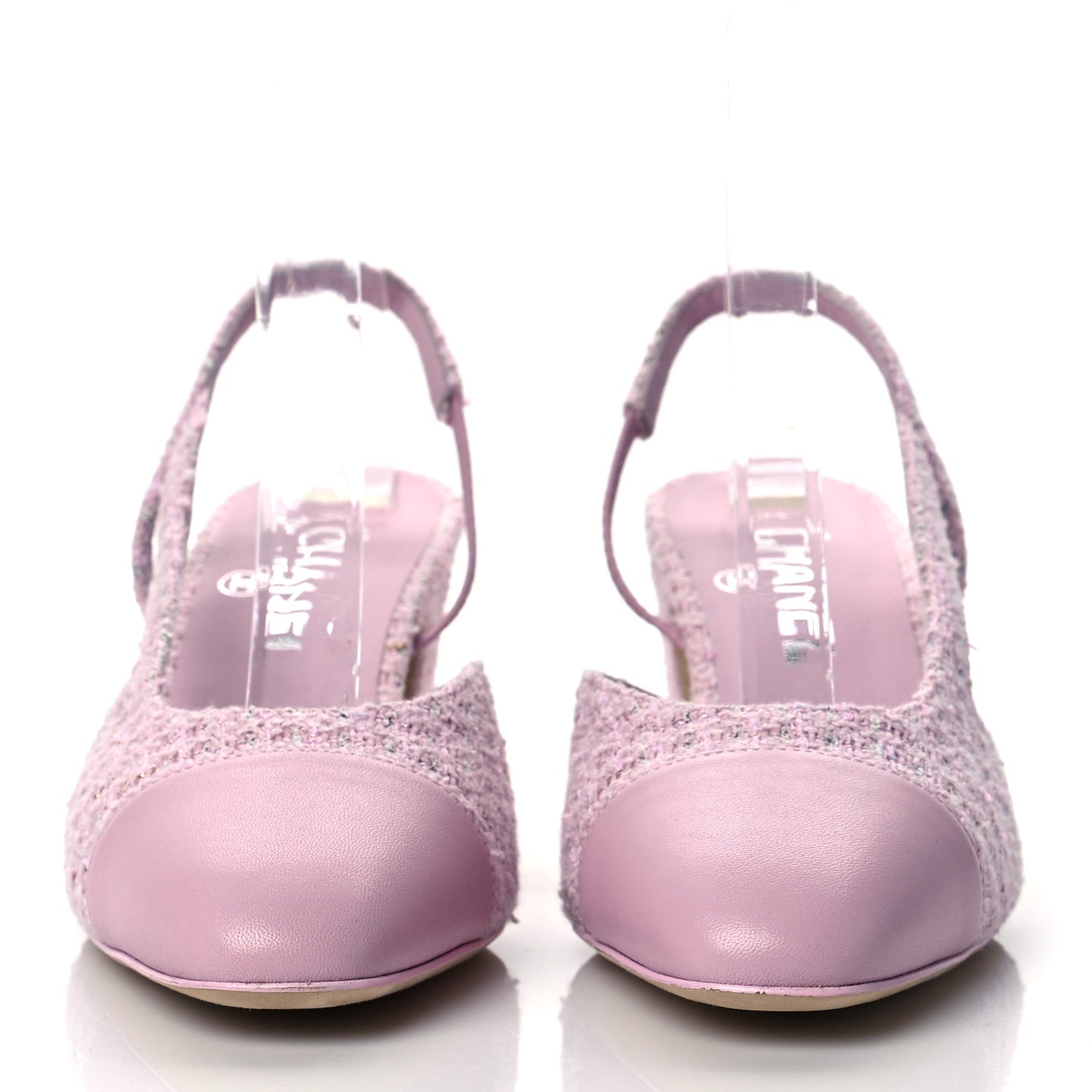 Tweed Lambskin Cap Toe CC Slingback Pumps 38 Pink