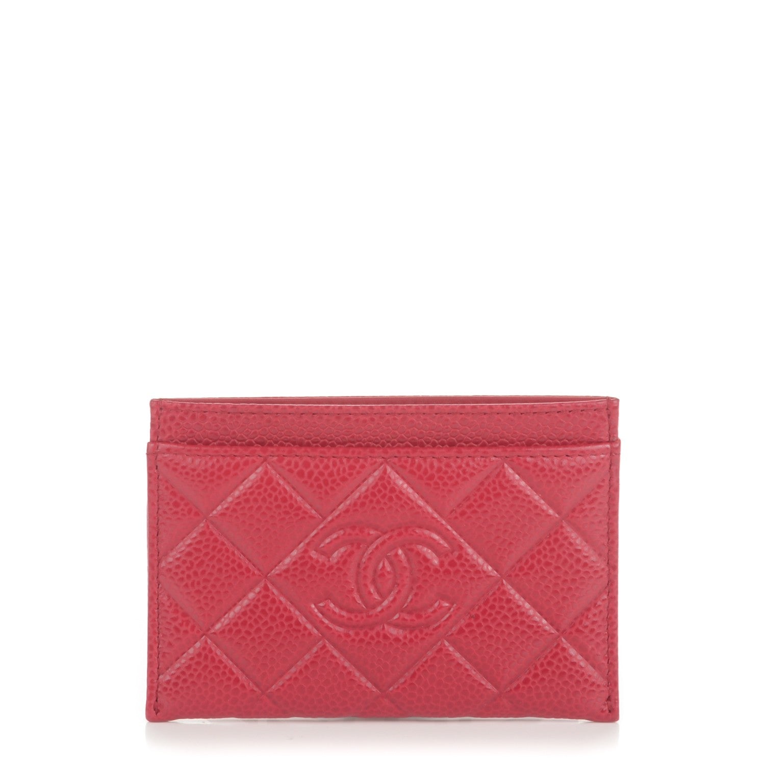 Chanel Caviar Quilted Diamond CC Card Holder Dark Pink 1 of 8