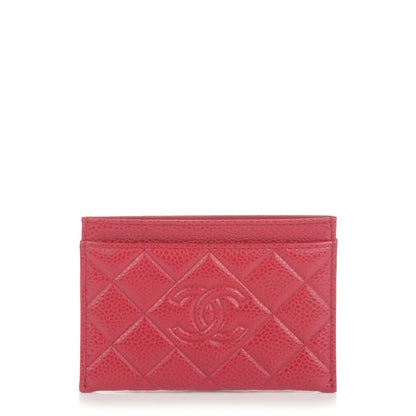 Chanel Caviar Quilted Diamond CC Card Holder Dark Pink 1 of 8