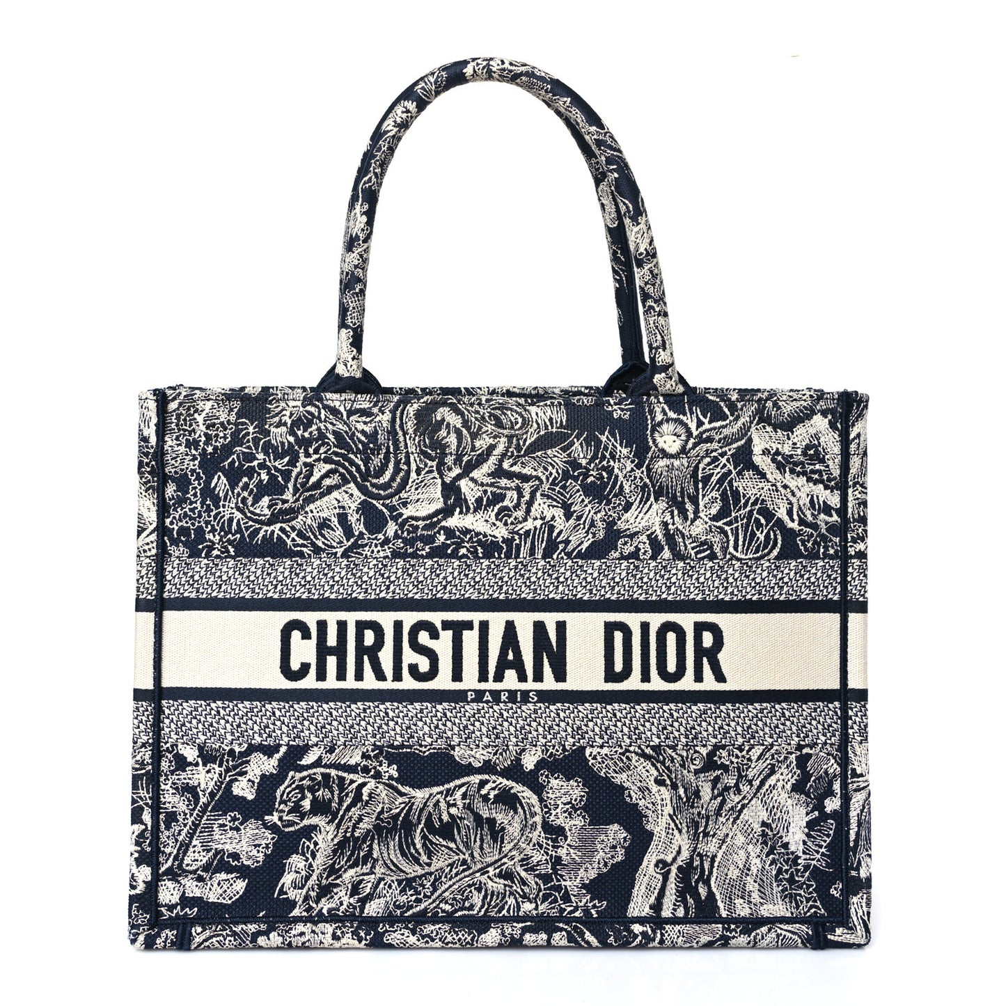 Canvas Embroidered Medium Dioriviera Toile De Jouy Reverse Book Tote Blue