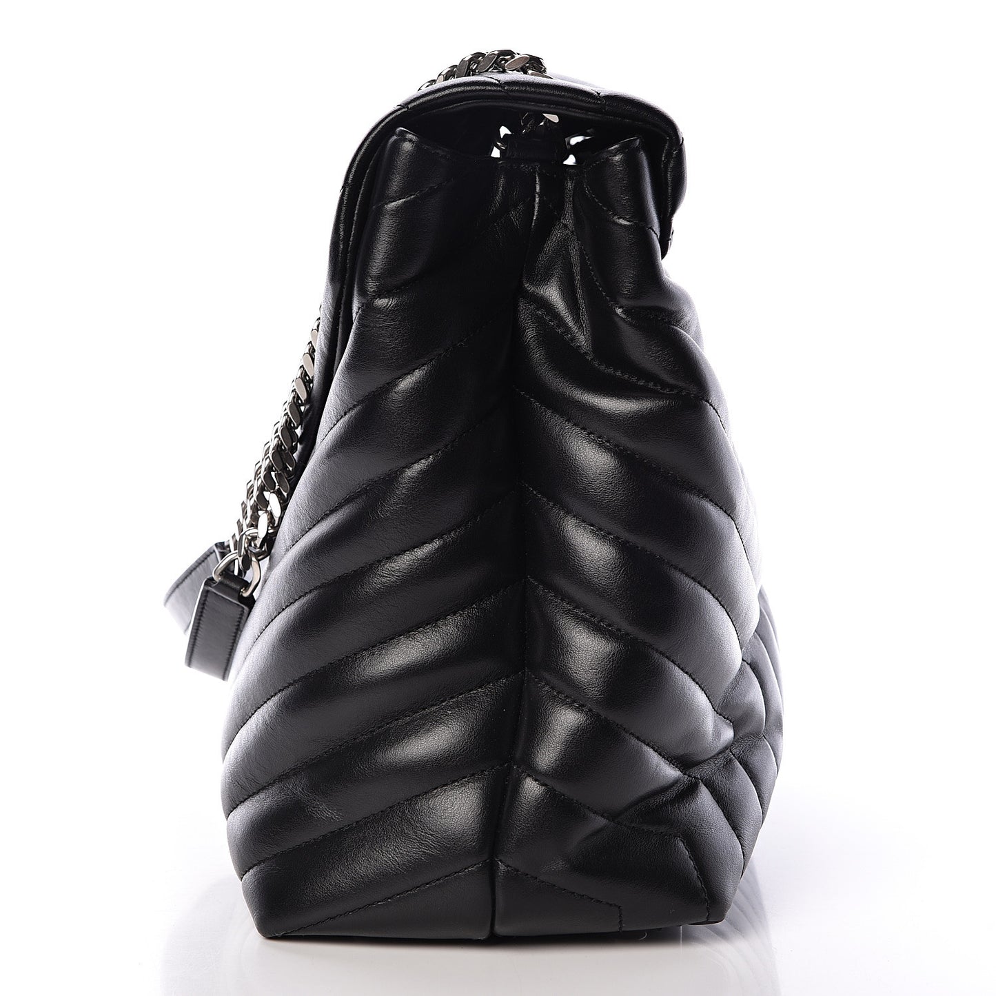 Calfskin Y Quilted Monogram Large Loulou Chain Satchel Black