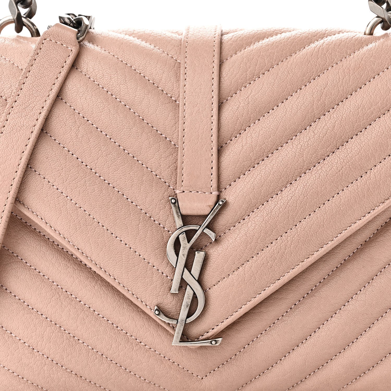Saint Laurent Sheepskin Matelasse Chevron Monogram Medium College Bag Rose Poudre 8 of 10