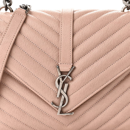 Saint Laurent Sheepskin Matelasse Chevron Monogram Medium College Bag Rose Poudre 8 of 10