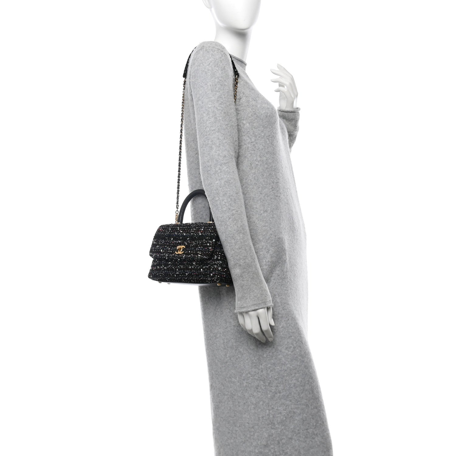 Chanel Tweed Sequin Mini Coco Handle Flap Black 2 of 11