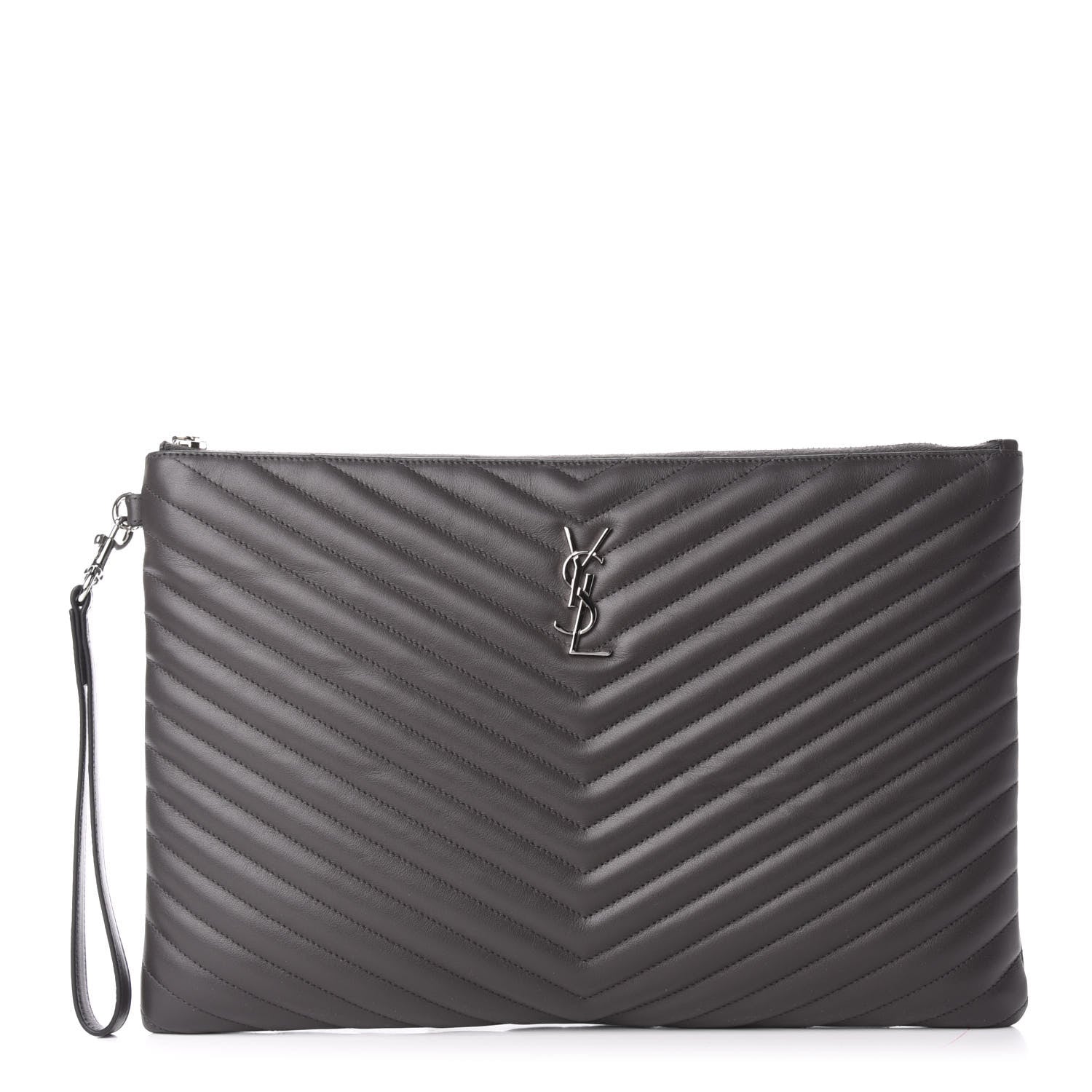 Saint Laurent Calfskin Matelasse Chevron Cassandre Monogram Document Holder Earth 1 of 7
