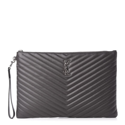 Saint Laurent Calfskin Matelasse Chevron Cassandre Monogram Document Holder Earth 1 of 7