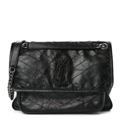 Saint Laurent Crinkled Calfskin Matelasse Monogram Medium Niki Chain Satchel Black 1 of 11