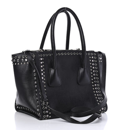 Prada Glace Calf Crystal Studded Crystal Twin Pocket Tote Black 3 of 5