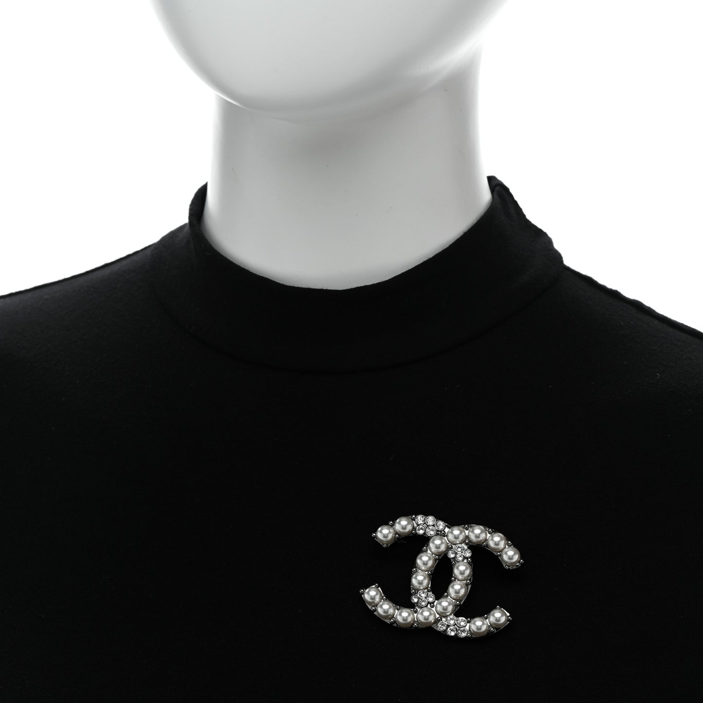 Pearl Crystal CC Brooch Silver