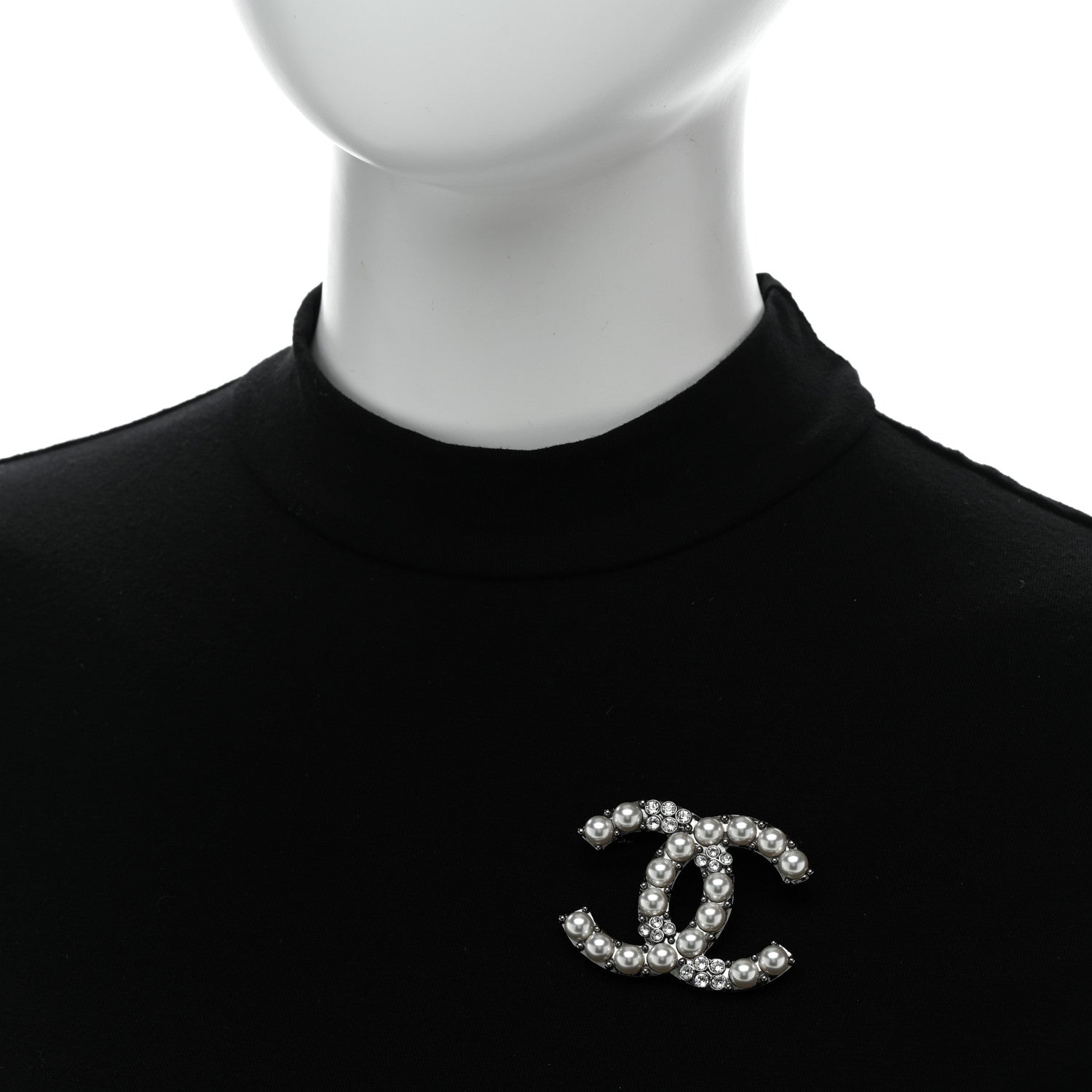 Chanel Pearl Crystal CC Brooch Silver 2 of 5