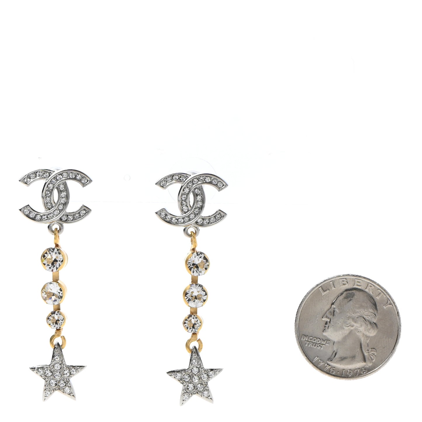 Crystal Star Drop CC Earrings Silver Gold