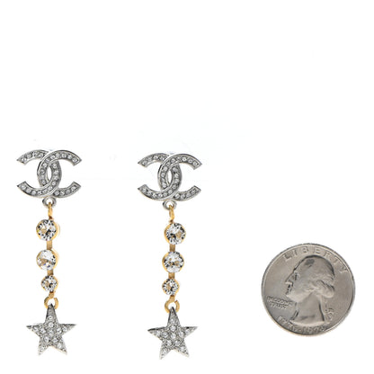 Chanel Crystal Star Drop CC Earrings Silver Gold 2 of 5