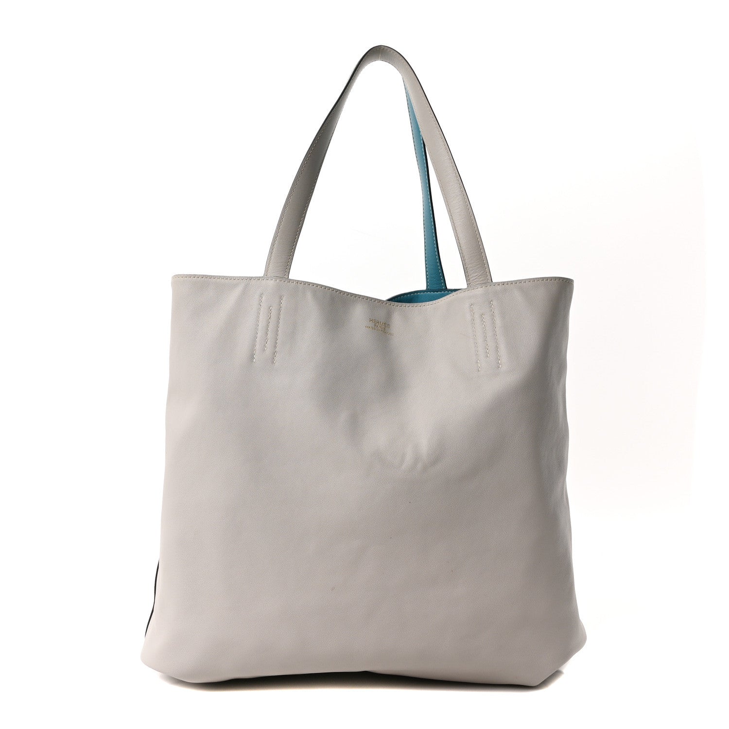 Hermes Veau Sikkim Double Sens 36 Reversible Tote Turquoise Gris Perle 3 of 17