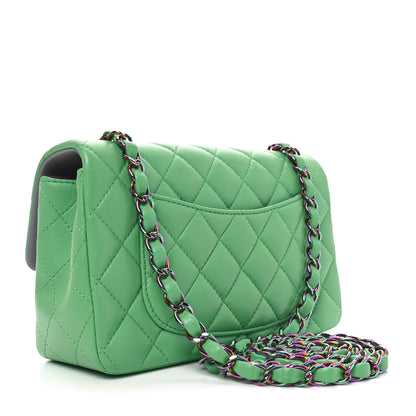 Chanel Lambskin Quilted Mini Rectangular Flap Green Blue 3 of 10