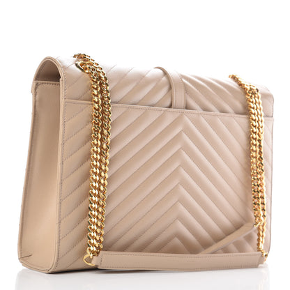 Saint Laurent Grain De Poudre Matelasse Chevron Large Monogram Satchel Dark Beige 3 of 10