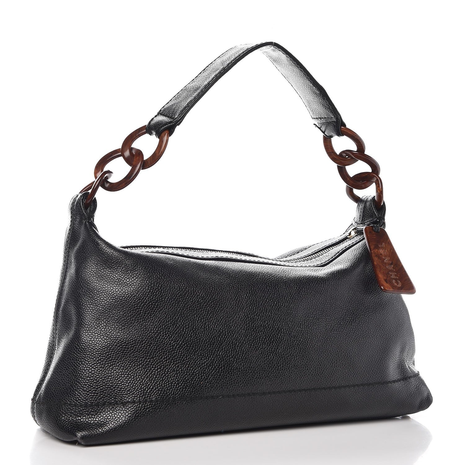 Chanel Caviar CC Wood Chain Hobo Black 3 of 13