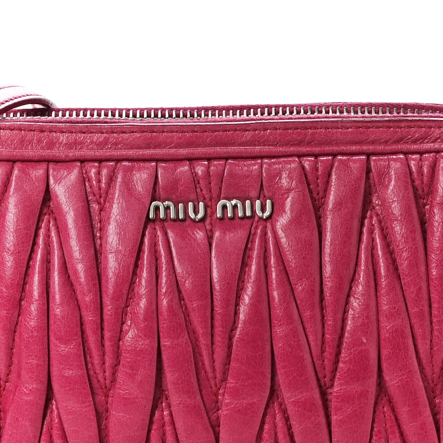 Vitello Lux Matelasse Double Zip Shoulder Bag Peonia