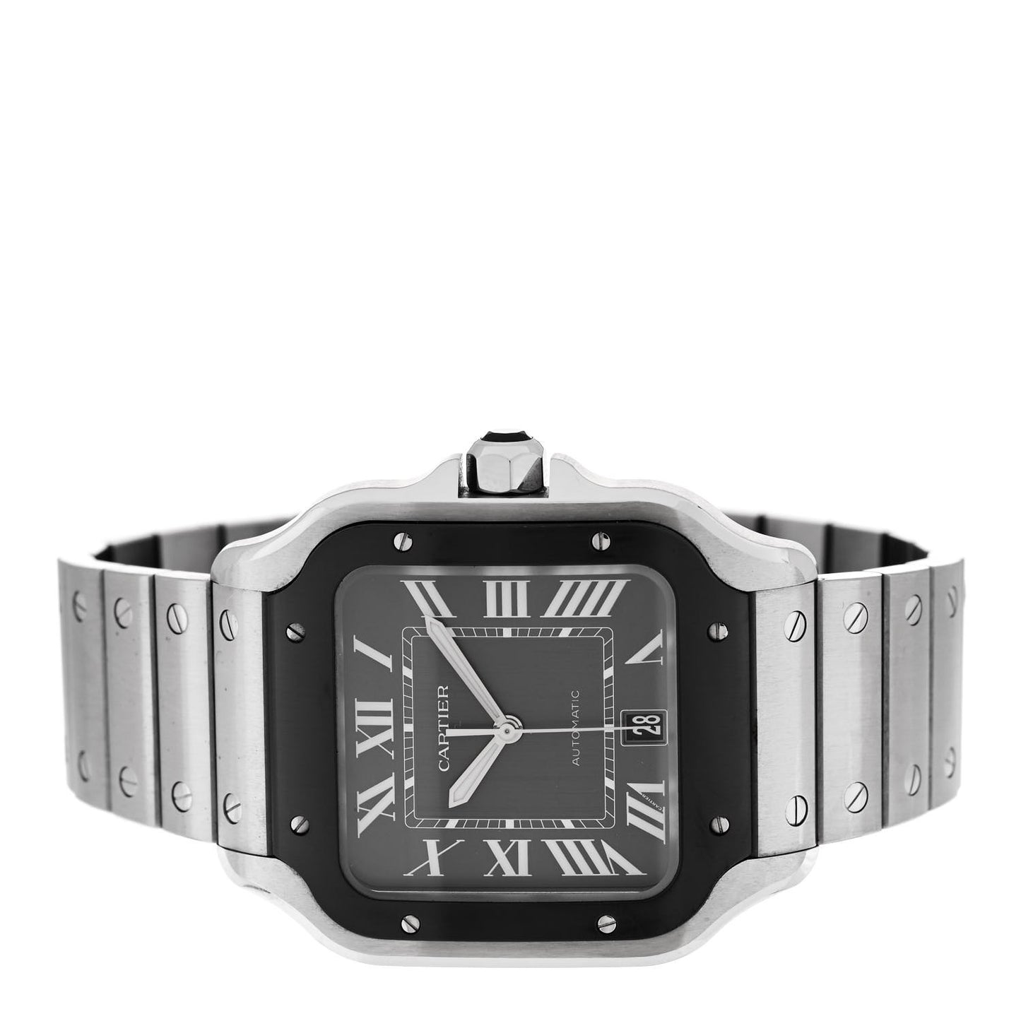 Stainless Steel 39.8mm Santos De Cartier Automatic Watch Black