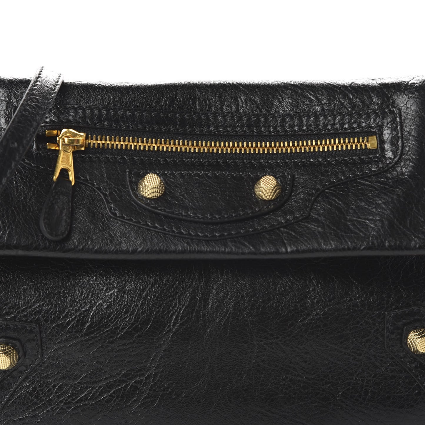 Agneau Giant 12 Gold Hardware Envelope Strap Clutch Black