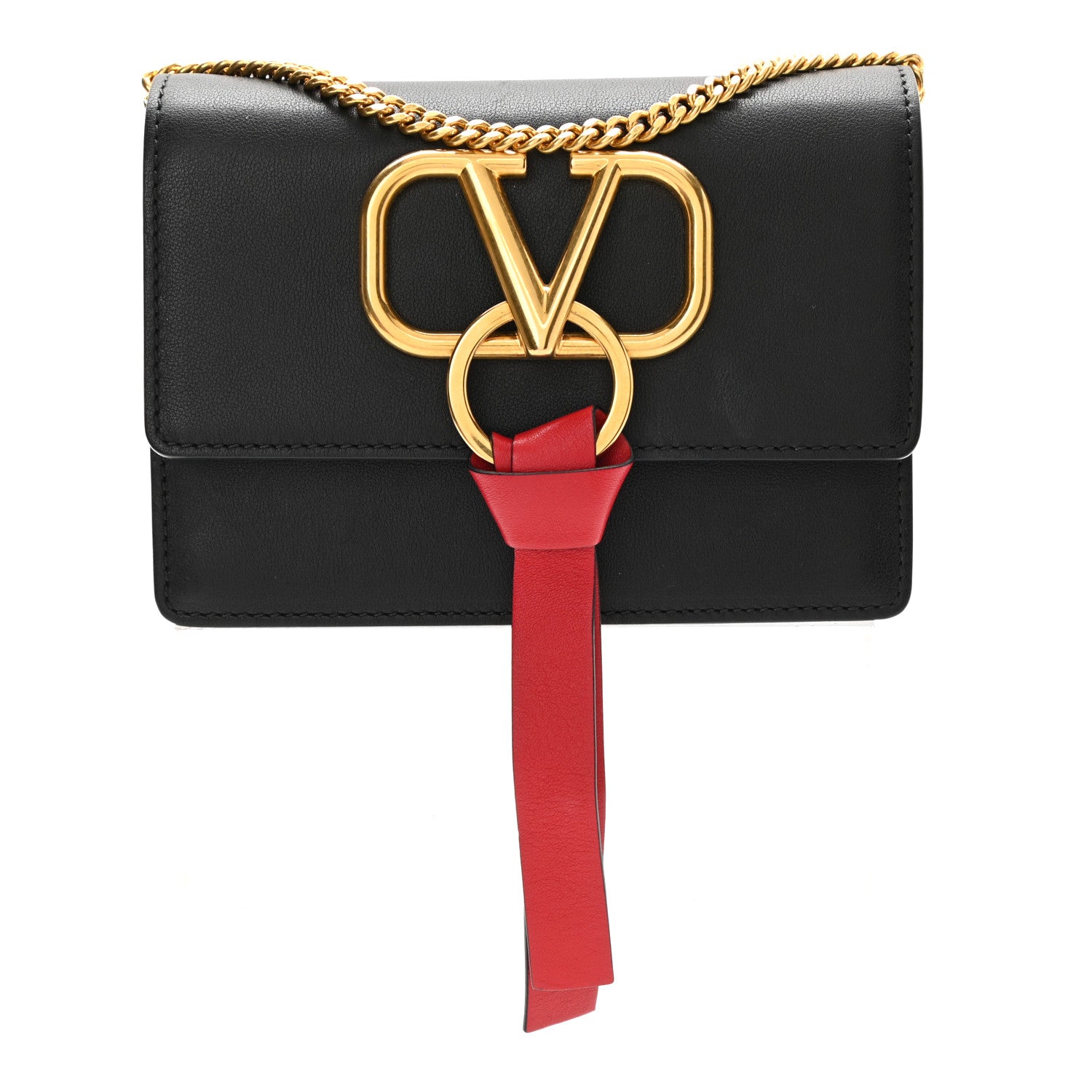 Valentino Garavani Smooth Calfskin Mini VRing Crossbody Bag Black 1 of 8
