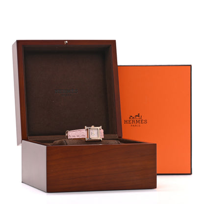 Hermes 18K Rose Gold Alligator Diamond Bezel Rose Opal 17.2mm Heure H Hour Quartz Watch Rose Pale 5 of 5