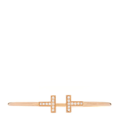 Tiffany 18K Rose Gold Diamond T Wire Bracelet 1 of 3