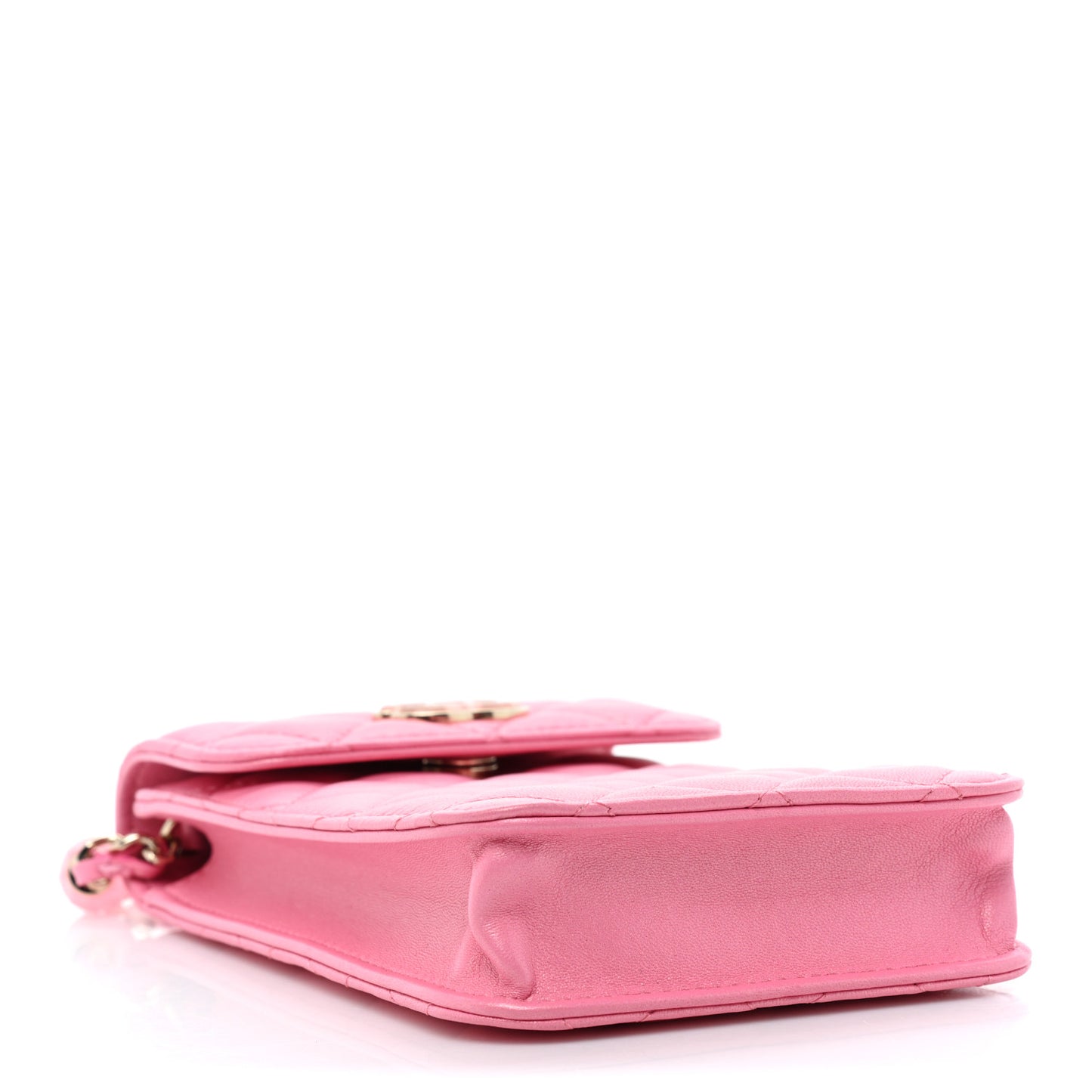 Lambskin Resin Quilted Phone Holder With Chain Pink