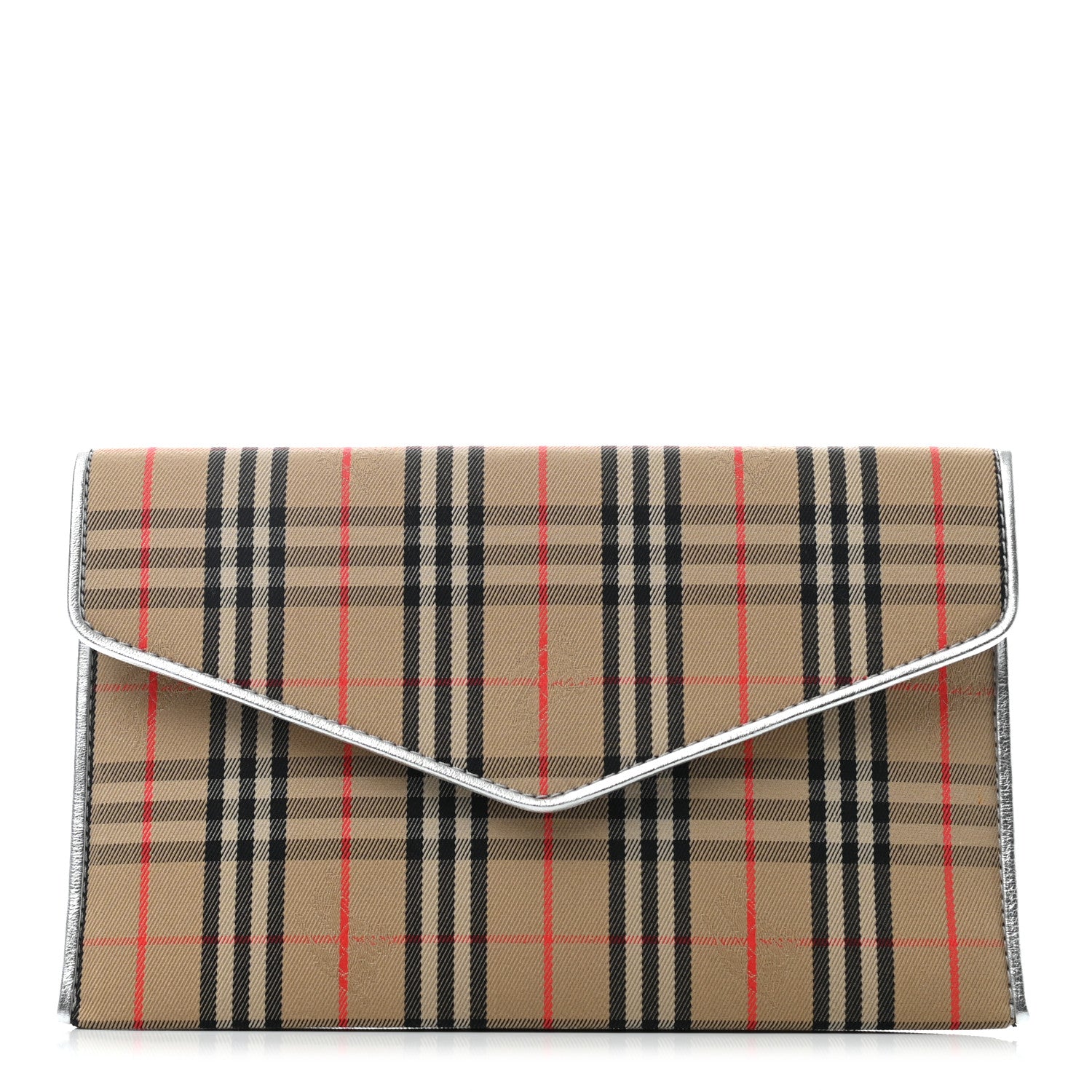 Burberry Canvas Smooth Calfskin 1983 Knight Check Medium Envelope Pouch Silver 1 of 7