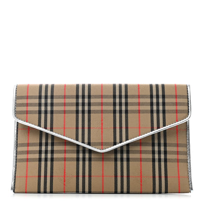 Burberry Canvas Smooth Calfskin 1983 Knight Check Medium Envelope Pouch Silver 1 of 7