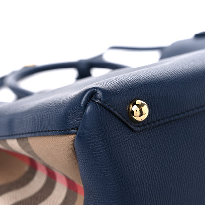 Burberry Derby Calfskin House Check Medium Banner Tote Ink Blue 10 of 15