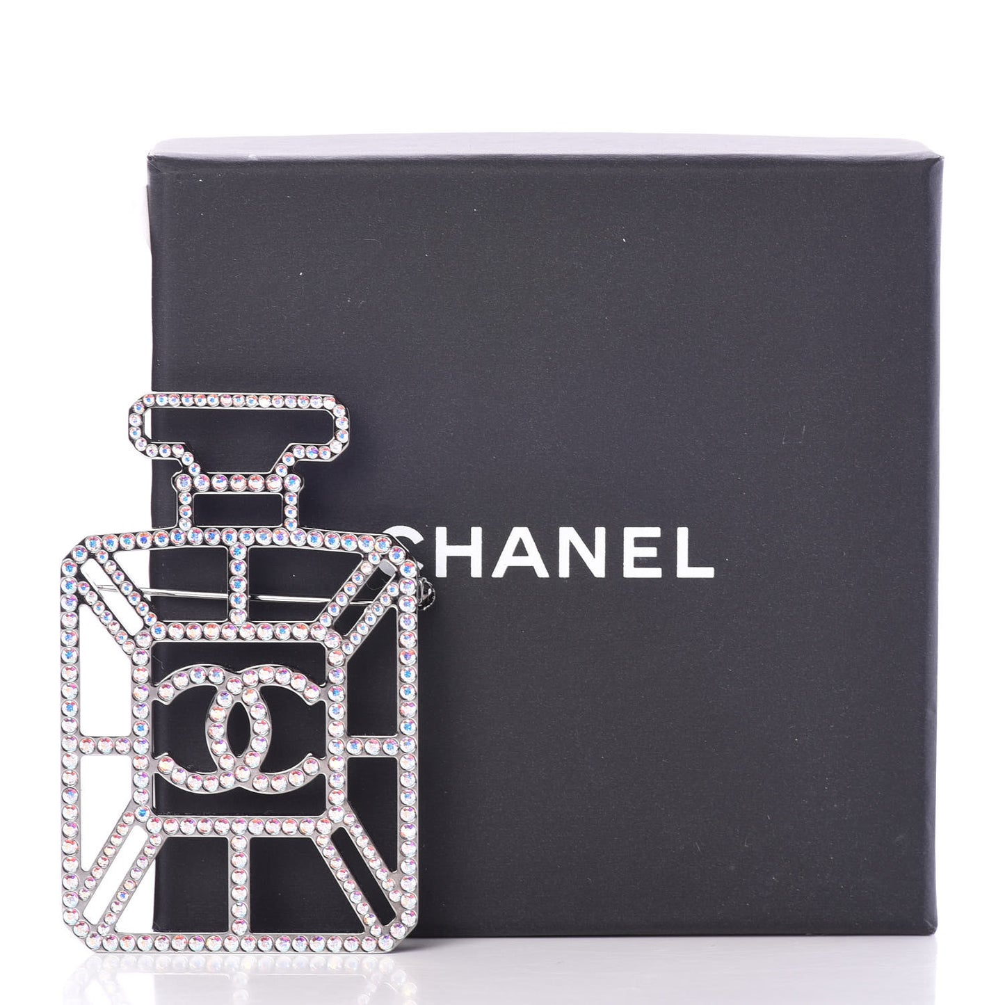 Ruthenium Crystal Perfume Bottle CC Brooch Iridescent Pink