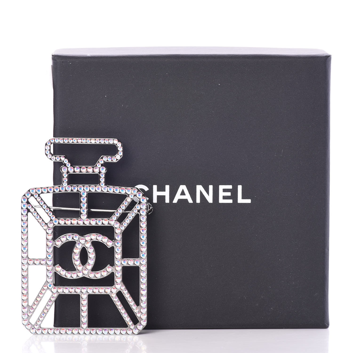 Chanel Ruthenium Crystal Perfume Bottle CC Brooch Iridescent Pink 4 of 4