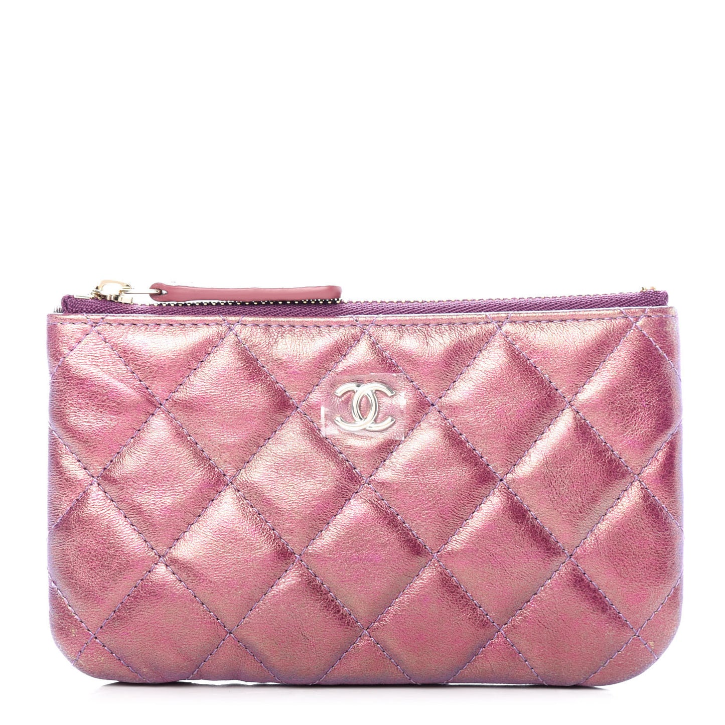 Iridescent Lambskin Quilted Small Cosmetic Case Purple