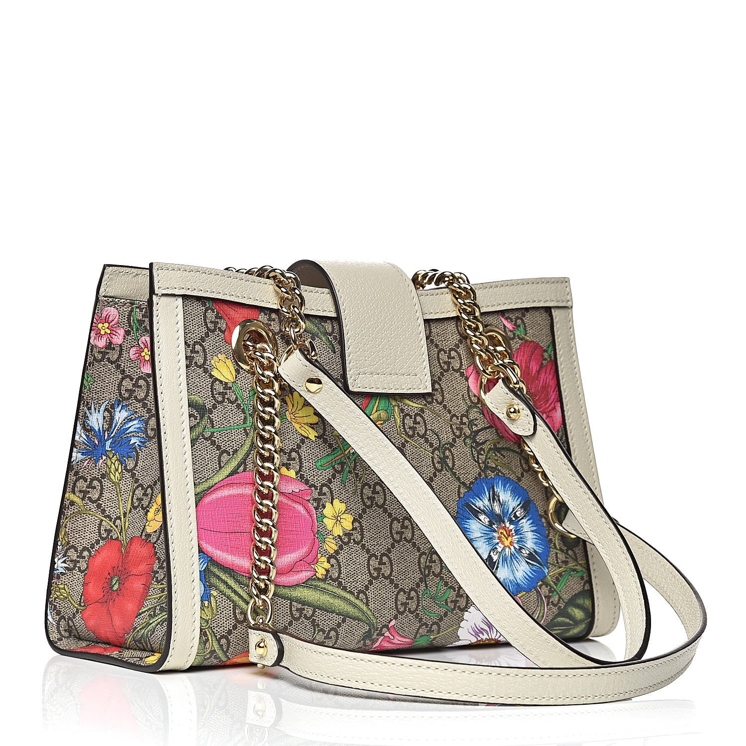 Gucci GG Supreme Monogram Flora Textured Calfskin Small Padlock Tote Beige Ebony Multicolor Mystic White 5 of 10